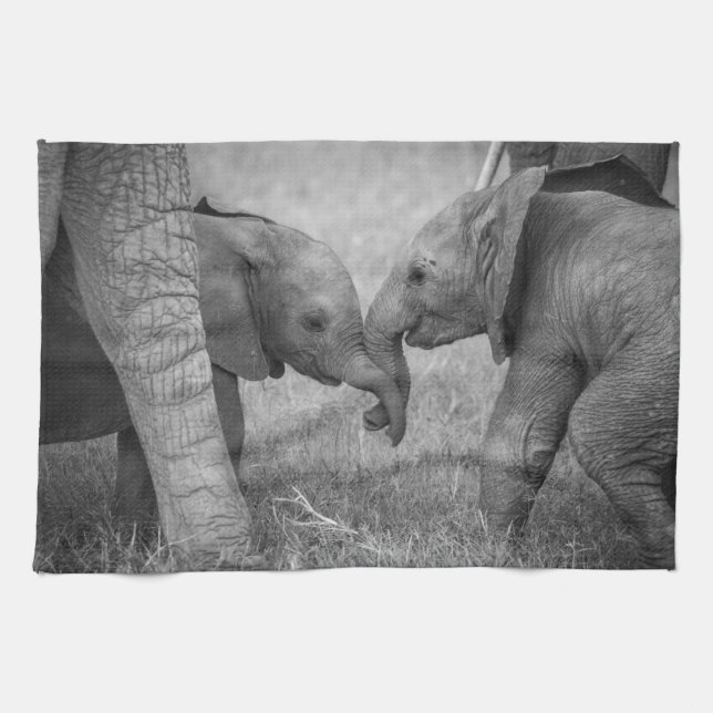 Paño De Cocina Cutest Baby Animals | Baby Elephants Greeting (Horizontal)