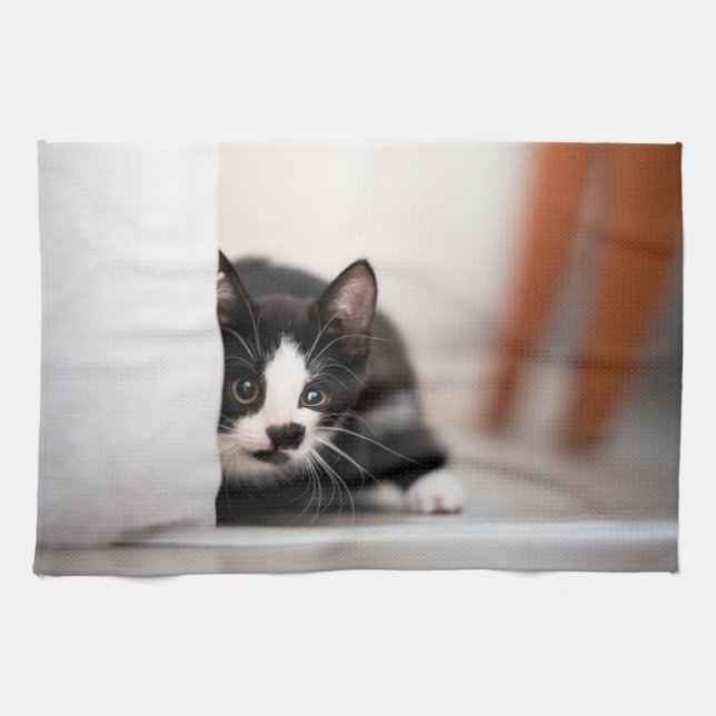 Paño De Cocina Cutest Baby Animals | Black & White Kitten (Horizontal)