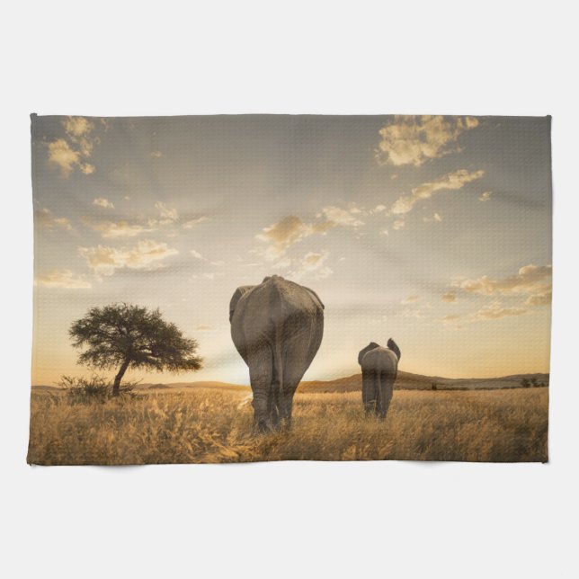 Paño De Cocina Cutest Baby Animals | Elephant Calf & Mother (Horizontal)