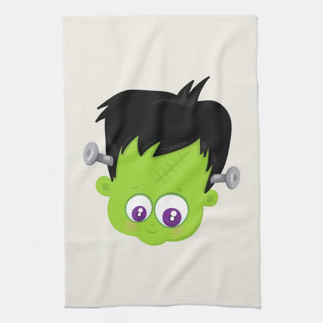 Paño De Cocina Cuto verde Frankenstein Monster cara Halloween (Vertical)
