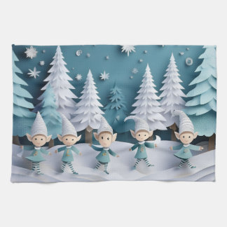 Paño De Cocina Cutout Elves in the Snow Christmas 