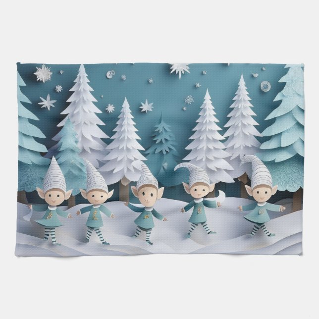 Paño De Cocina Cutout Elves in the Snow Christmas  (Horizontal)