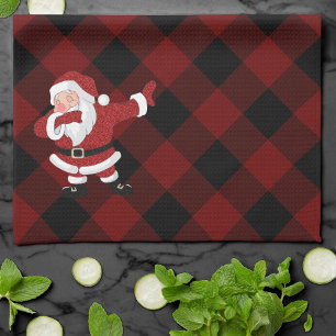 Paño De Cocina Dabbing Red Plaid Santa Claus Búfalo Rústico div