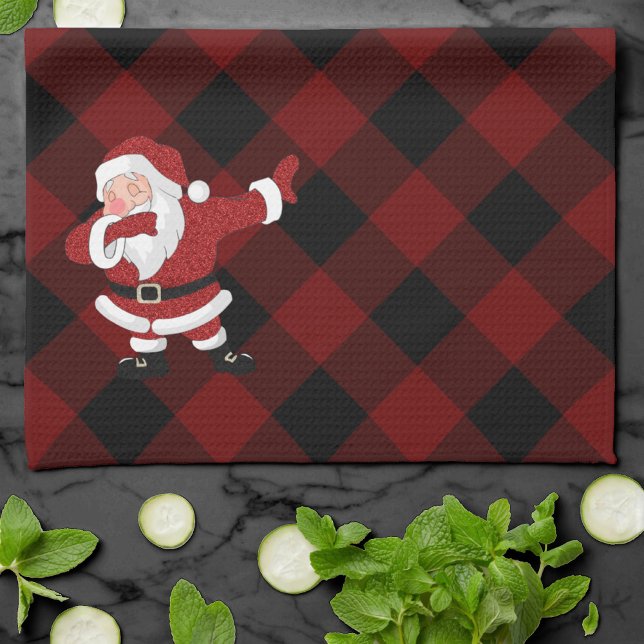 Paño De Cocina Dabbing Red Plaid Santa Claus | Búfalo Rústico div (Subido por el creador)