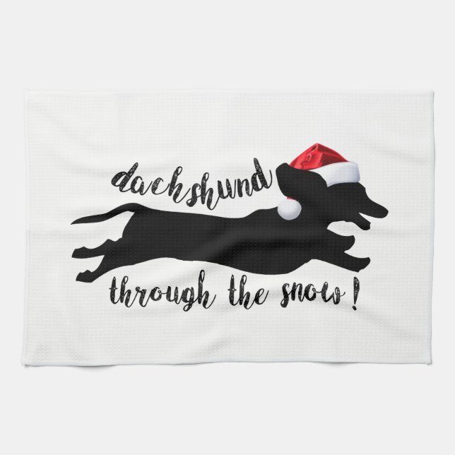 Paño De Cocina Dachshund a través de las vacaciones de los Navida (Horizontal)