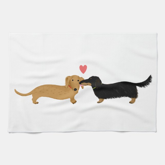 Paño De Cocina Dachshund besa con corazón (Horizontal)