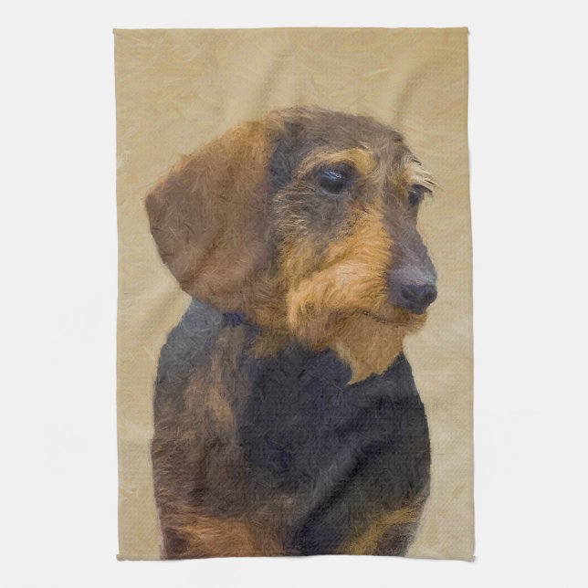 Paño De Cocina Dachshund (Caballo alambrado) Pintura original de  (Vertical)