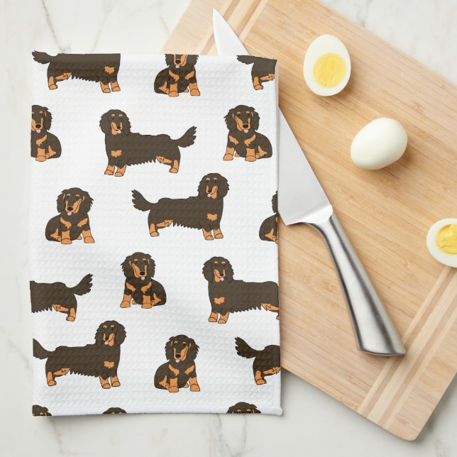 Paño De Cocina Dachshund de cabello largo (Doblado Cuarto)