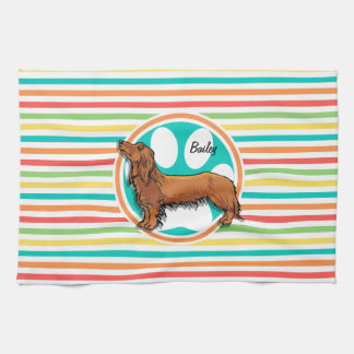Paño De Cocina Dachshund de cabello largo; franjas de arco iris b