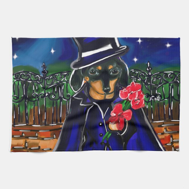 PAÑO DE COCINA DACHSHUND DE SAN VALENTÍN (Horizontal)