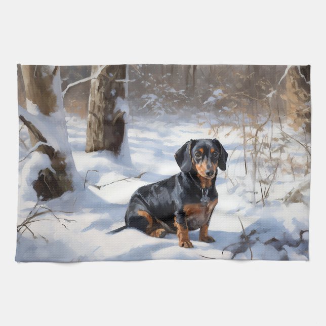 Paño De Cocina Dachshund deja que nieve Navidades (Horizontal)