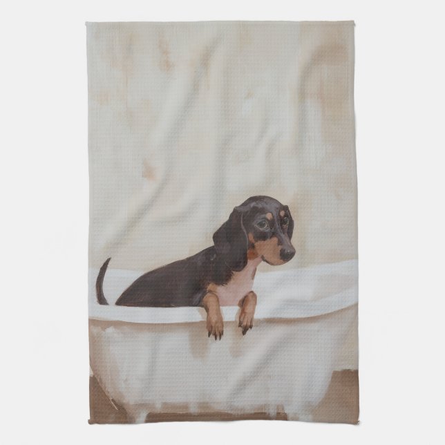 Paño De Cocina Dachshund en el baño (Vertical)