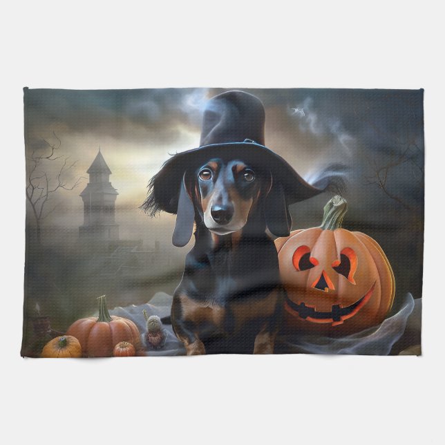 Paño De Cocina Dachshund Halloween Scary (Horizontal)