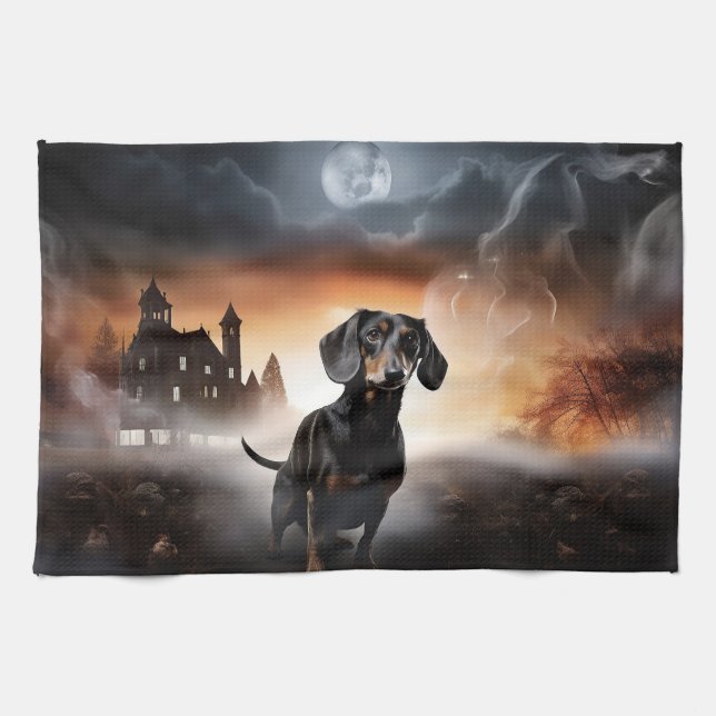 Paño De Cocina Dachshund Halloween Scary (Horizontal)