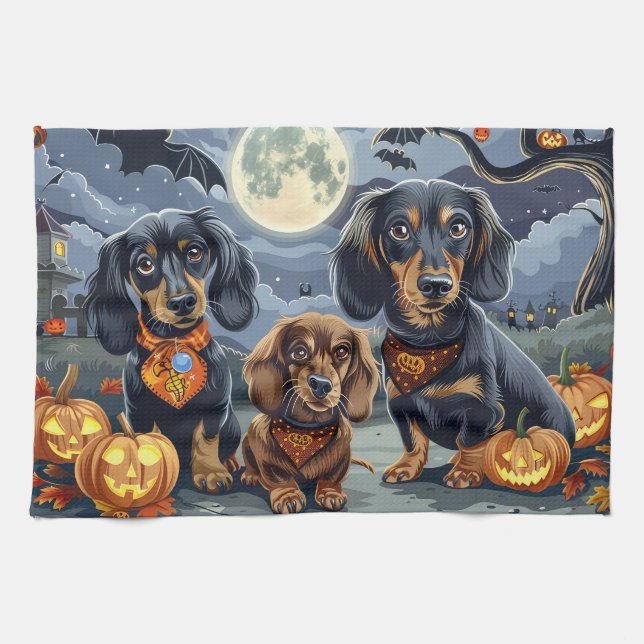 Paño De Cocina Dachshund Halloween Spooky (Horizontal)