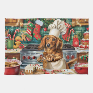 Paño De Cocina Dachshund Holiday Baking: Navidades festivos