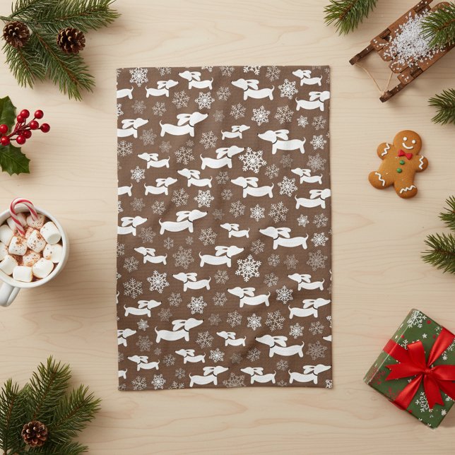 Paño De Cocina Dachshund Navidades Chef Gift Brown (Dachshund Christmas dish towel - brown)