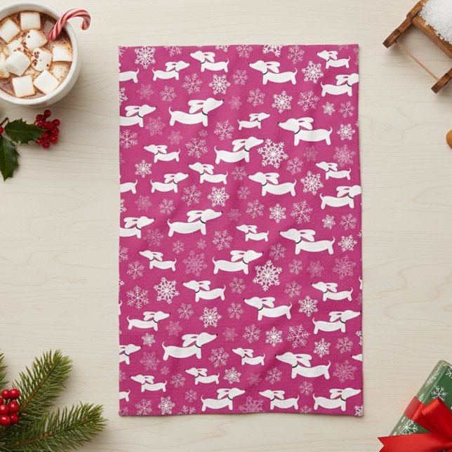 Paño De Cocina Dachshund Navidades Chef Gift Fuchsia (Dachshund Christmas dish towel - pink)