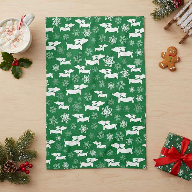 Paño De Cocina Dachshund Navidades Chef Gift Green (Dachshund Christmas dish towel - green)