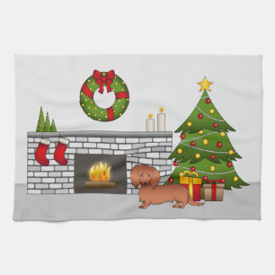 Paño De Cocina Dachshund pelirrojo de pelo largo y lindo perro -