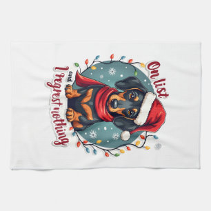 Paño De Cocina Dachshund Santa En La Lista De Traviesos Dachshund