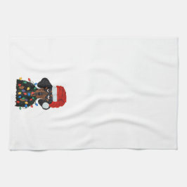 Paño De Cocina Dachshund Santa enredado en luces de Navidad