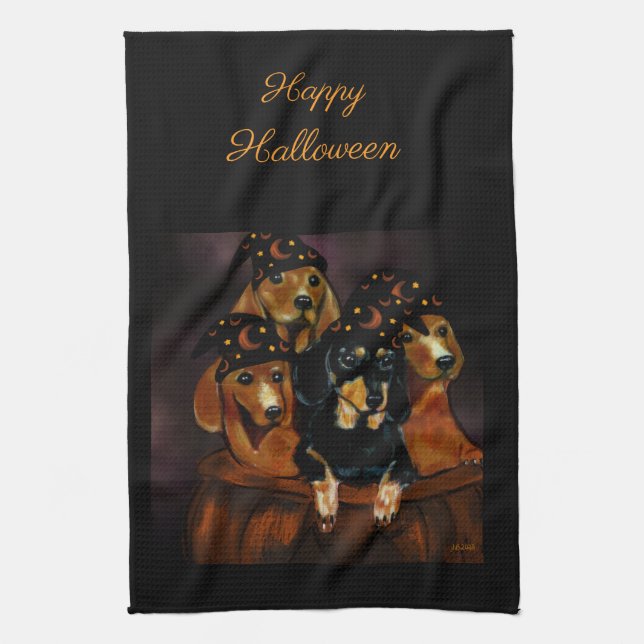 Paño De Cocina Dachshunds de Halloween (Vertical)