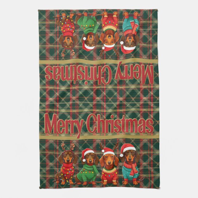 Paño De Cocina Dachshunds en Antlers y Santa Hats: Navidades (Vertical)