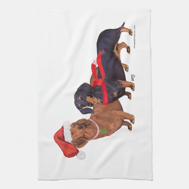 Paño De Cocina Dachshunds Navidad (Vertical)