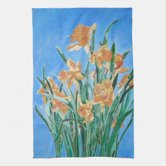 Paño De Cocina Daffodils de oro en flor de línea negrita Arte