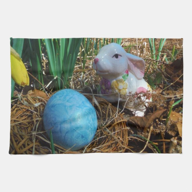 Paño De Cocina Daffodils y huevo de Pascua Azul (Horizontal)