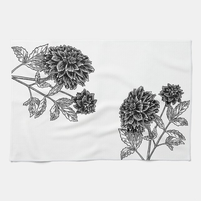Paño De Cocina Dahlia Blanco y Negro (Horizontal)