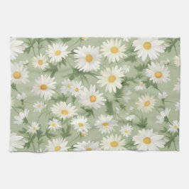 Paño De Cocina Daisies Blancos Sobre El Verde Masaje