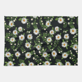 Paño De Cocina Daisies De Acuarela Sobre Negro