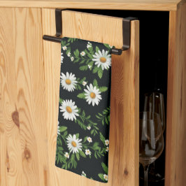 Paño De Cocina Daisies De Acuarela Sobre Negro
