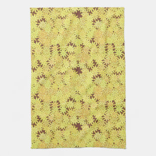 Paño De Cocina Daisies de amarillo y oro en chocolate marrón