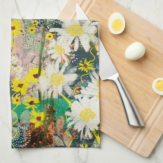 Paño De Cocina Daisies de época - Arte floral inspirado en la nat (Doblado Cuarto)
