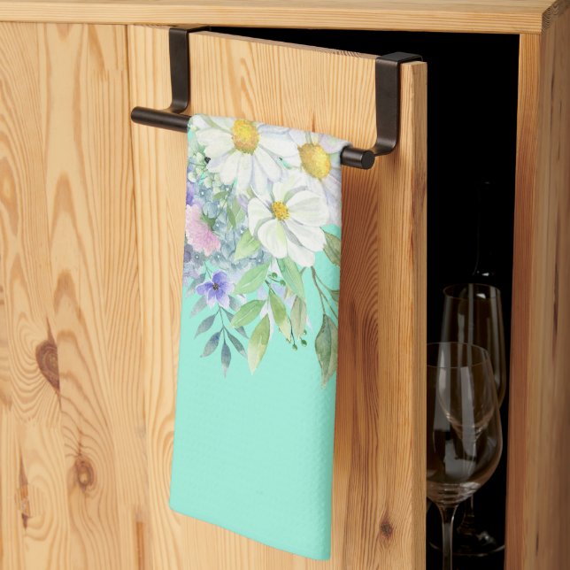 Paño De Cocina Daisies de primavera de bonito con mariposas azule (Pliegue de tercios)