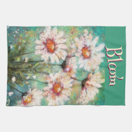 Paño De Cocina Daisies Floral Impresionista Teal Personalizado
