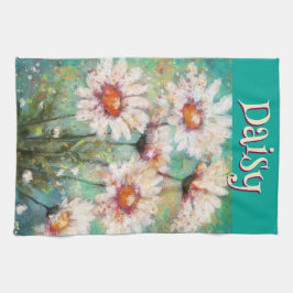 Paño De Cocina Daisies Impressionistic Floral Teal Personalized