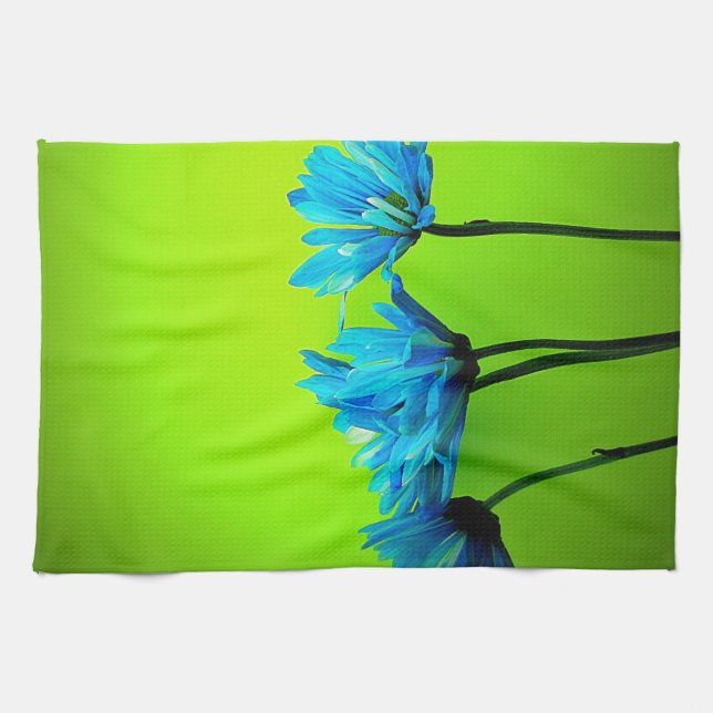 Paño De Cocina Daisies turquesa verde azulados sobre regalos de f (Horizontal)