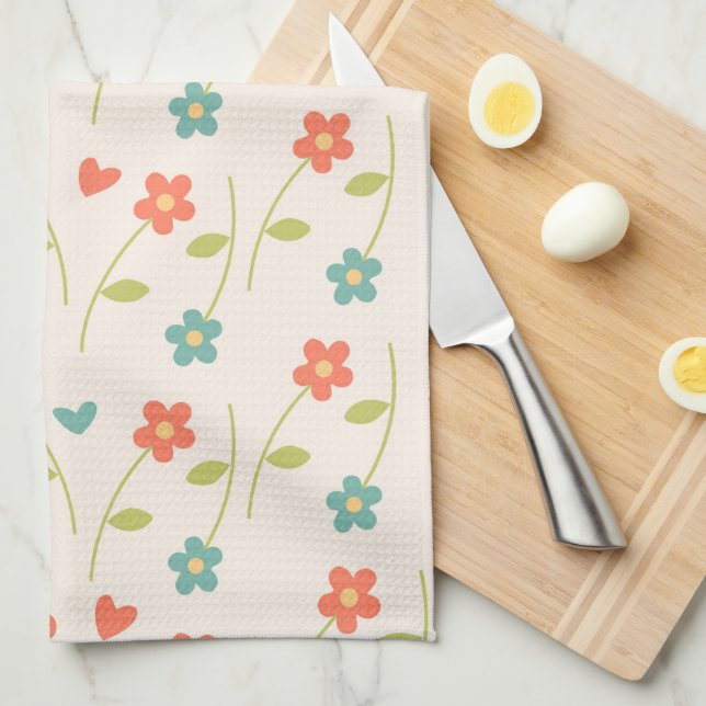 Paño De Cocina Daisies y corazones (Doblado Cuarto)