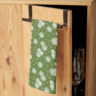 Paño De Cocina Daisies y puntos - blanco, arena y verde pálido