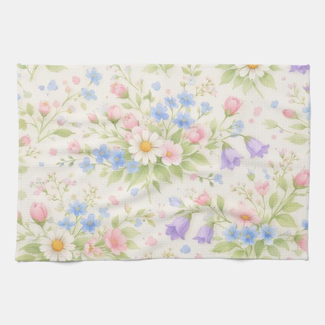 Paño De Cocina Daisy, Bellflower y Blue Blossom Botánico (Horizontal)