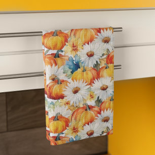 Paño De Cocina Daisy Calabaza Otoño Día de Acción de Gracias Flor