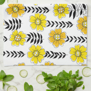 Paño De Cocina Daisy doodles en amarillo y negro