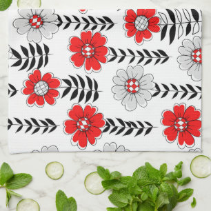 Paño De Cocina Daisy doodles en rojo y negro