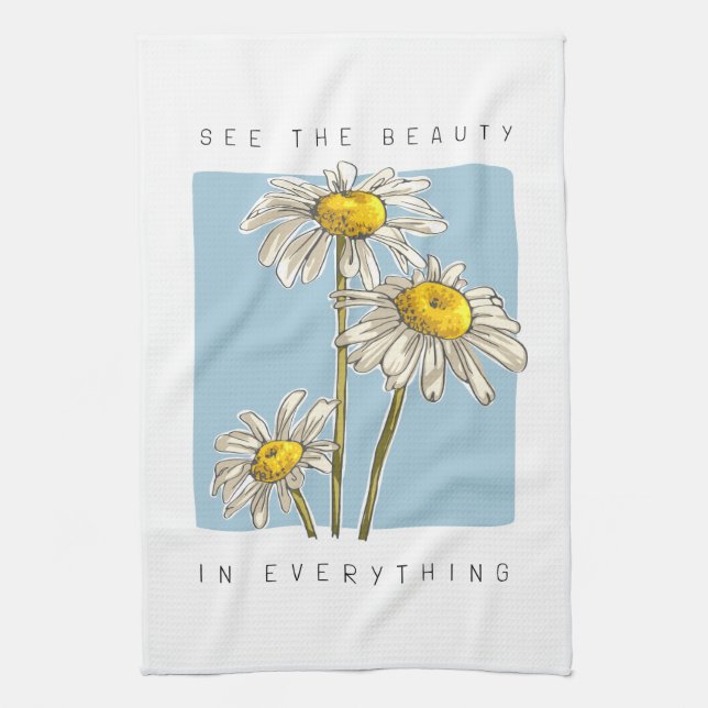 Paño De Cocina Daisy Flowers Beauty Slogan (Vertical)