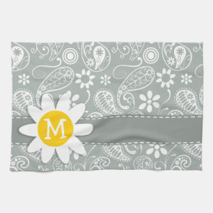 Paño De Cocina Daisy on Ash Gray; Gray Paisley