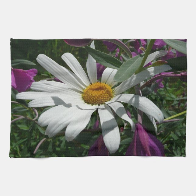 Paño De Cocina Daisy y Fireweed Wildflower (Horizontal)